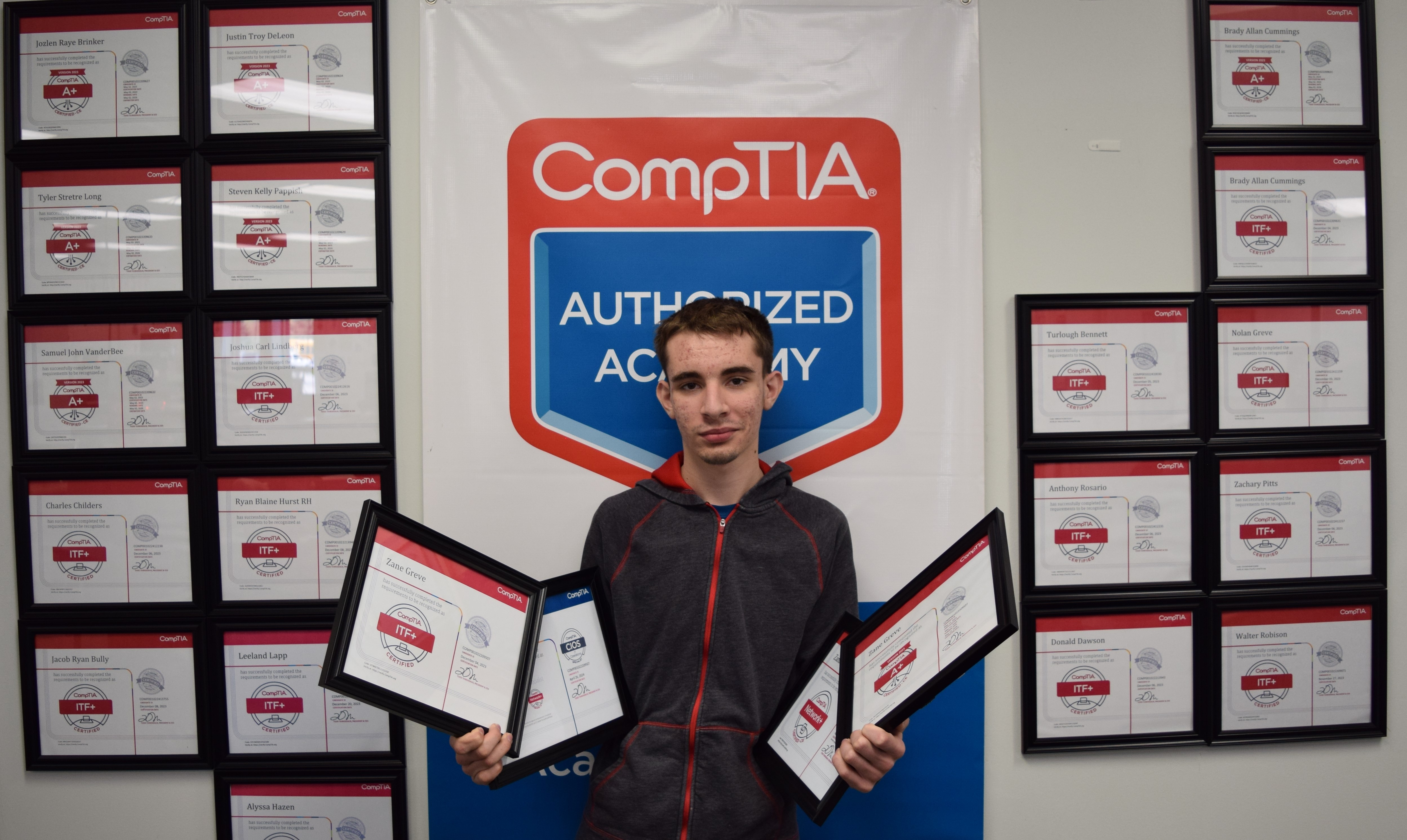Marlette student holding earned certifications